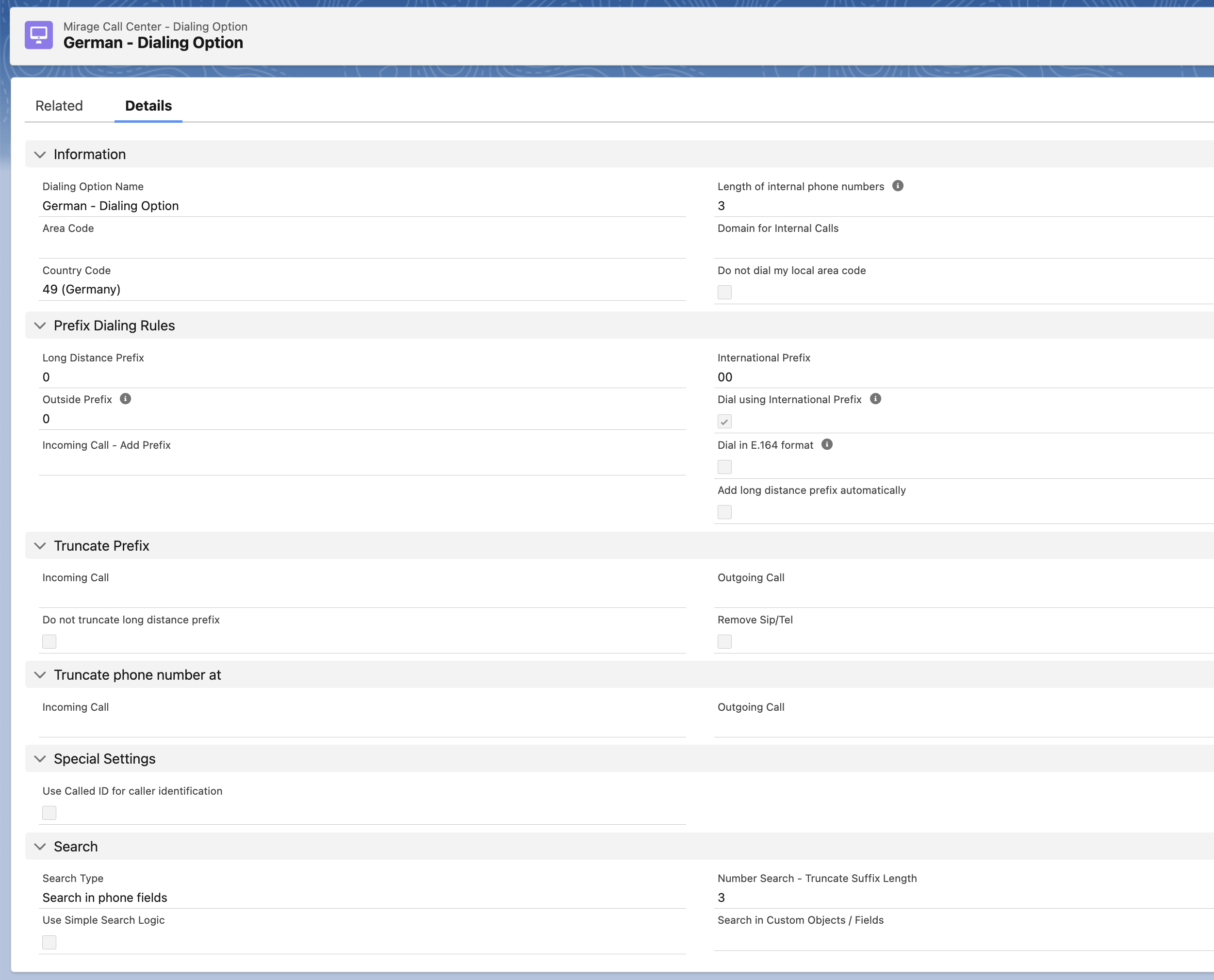 call center configuration-dialing-options
